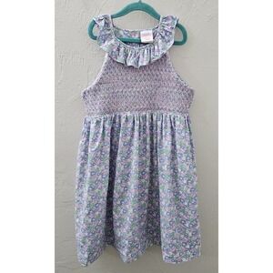 Stitchy Fish Smocked Pink Purple Green Floral Dress Size 12 Girls Ruffled Collar
